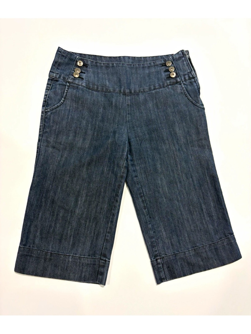 Baccini Dark Blue Denim Bermuda Shorts with Decorative Buttons